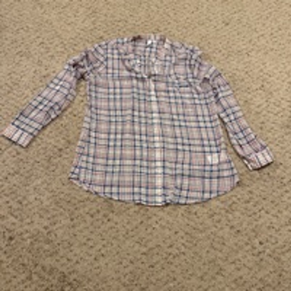 Women's KUT From the Kloth Plaid Button-Up Shirt XL White Blue